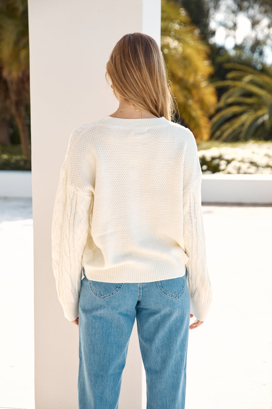 Warm Embrace Cable Knit Sweater Cream-Seaa Fashion