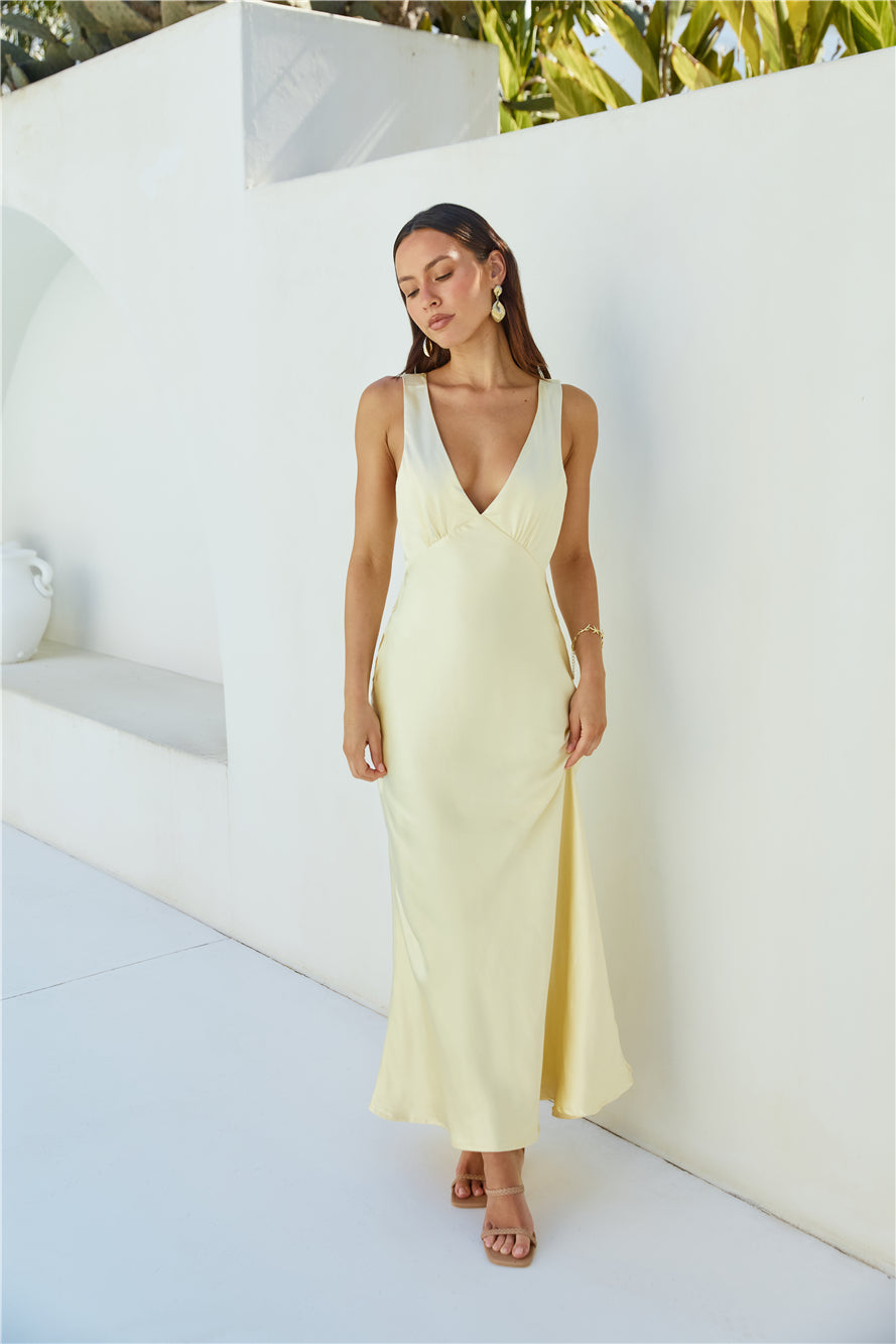 Cheers To You Satin Maxi Dress Yellow-Seaa Fashion