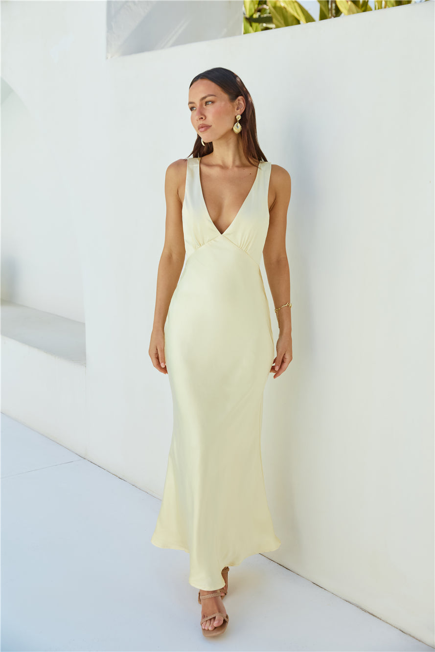 Cheers To You Satin Maxi Dress Yellow-Seaa Fashion