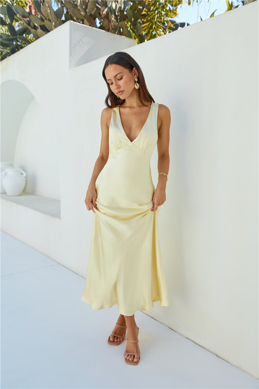 Cheers To You Satin Maxi Dress Yellow-Seaa Fashion