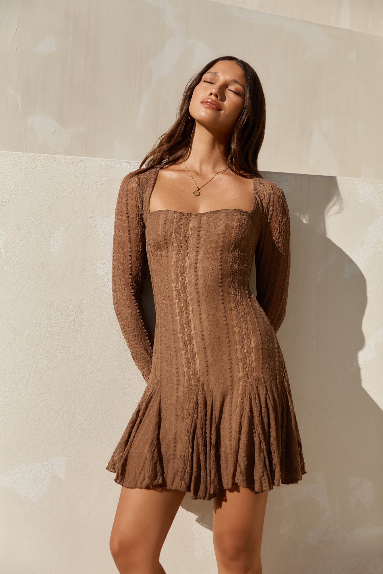Slow Love Long Sleeve Mini Dress Mocha-Seaa Fashion