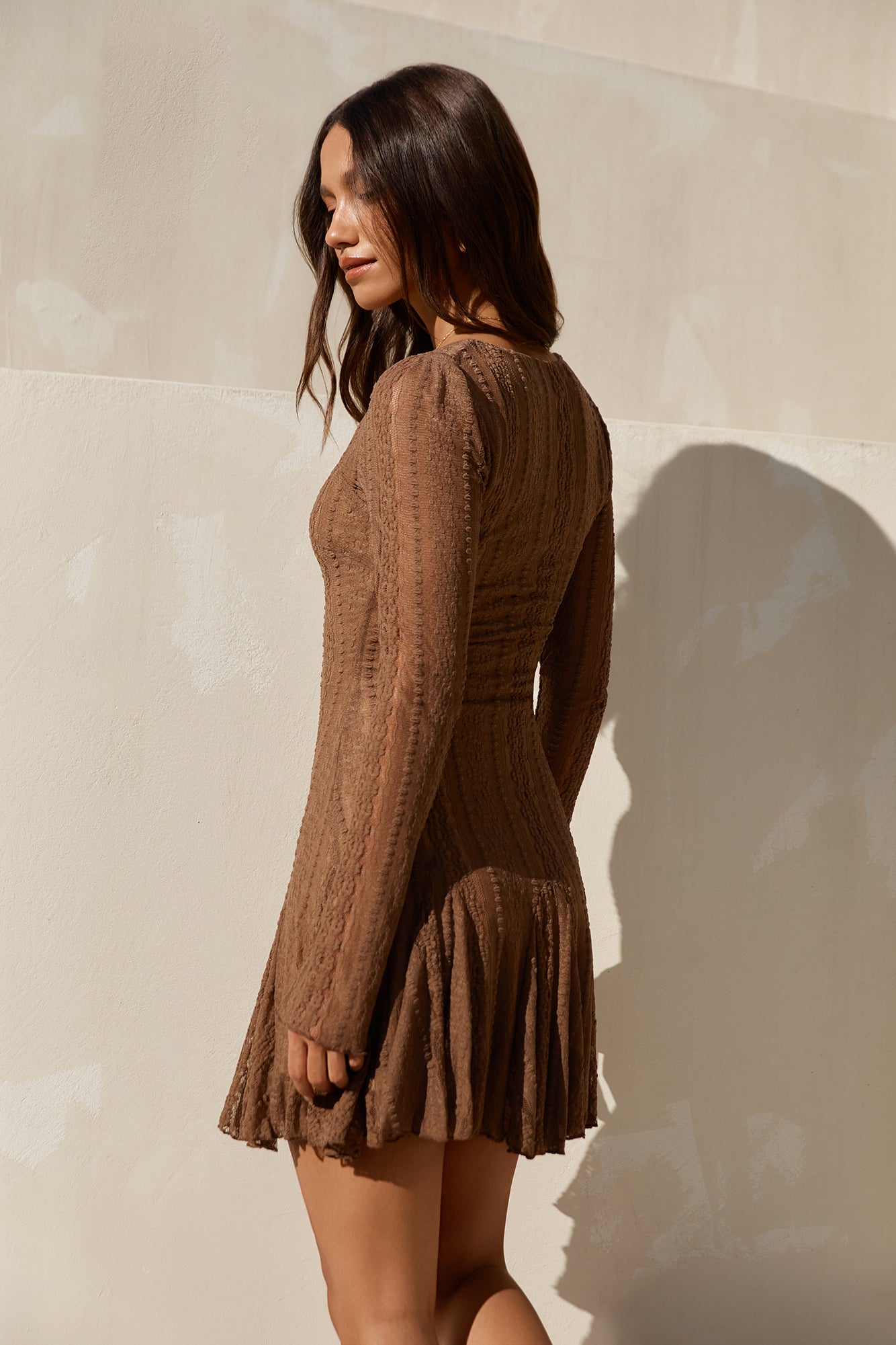 Slow Love Long Sleeve Mini Dress Mocha-Seaa Fashion