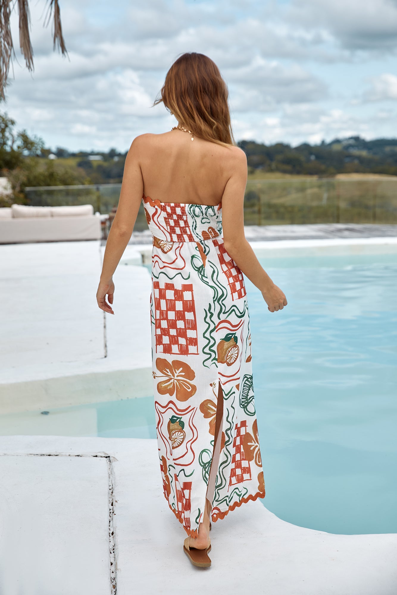 Hawaiian Retreat Strapless Maxi Dress Orange-Seaa Fashion