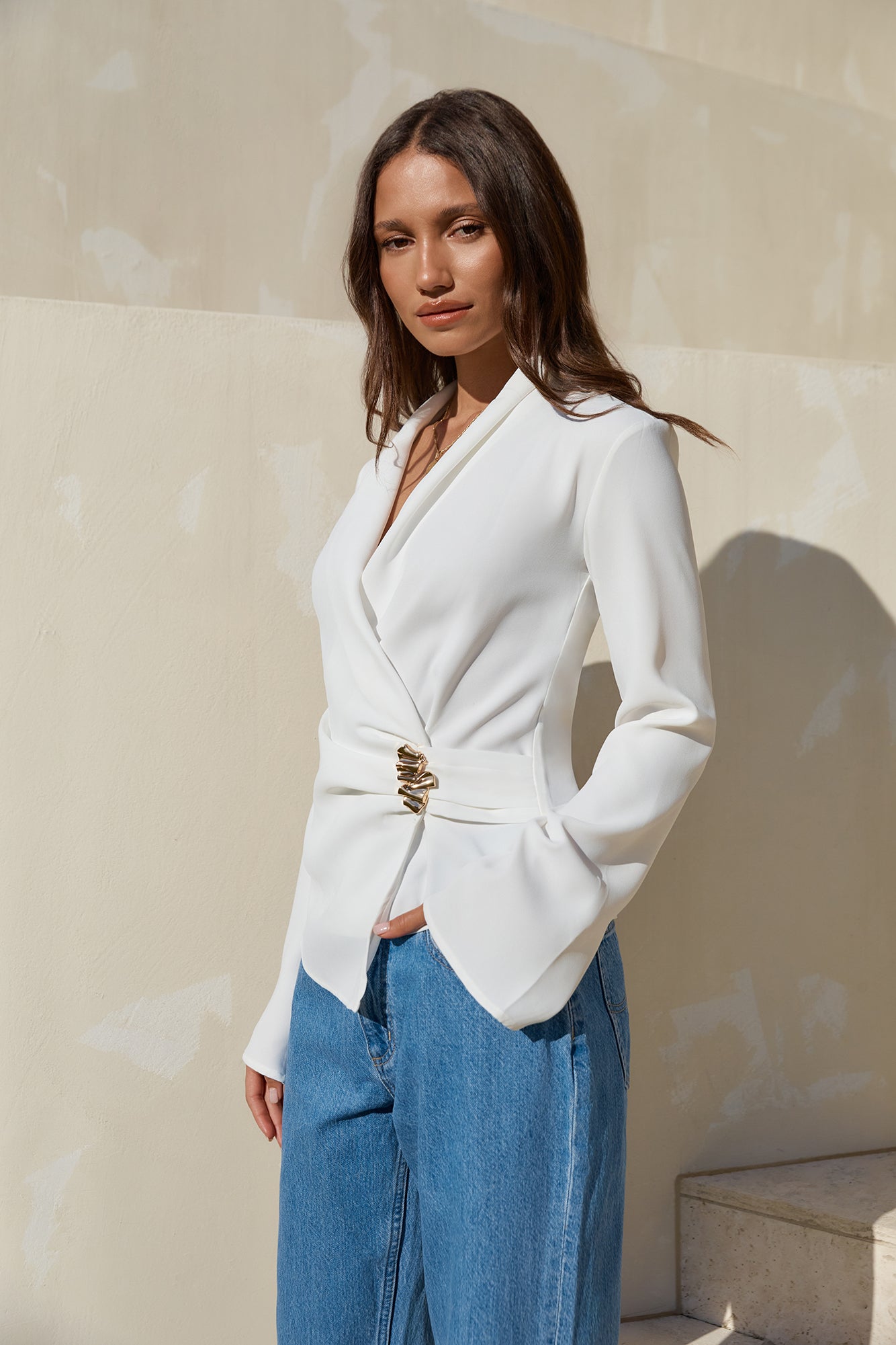 Summer In The City Long Sleeve Top White-Seaa Fashion