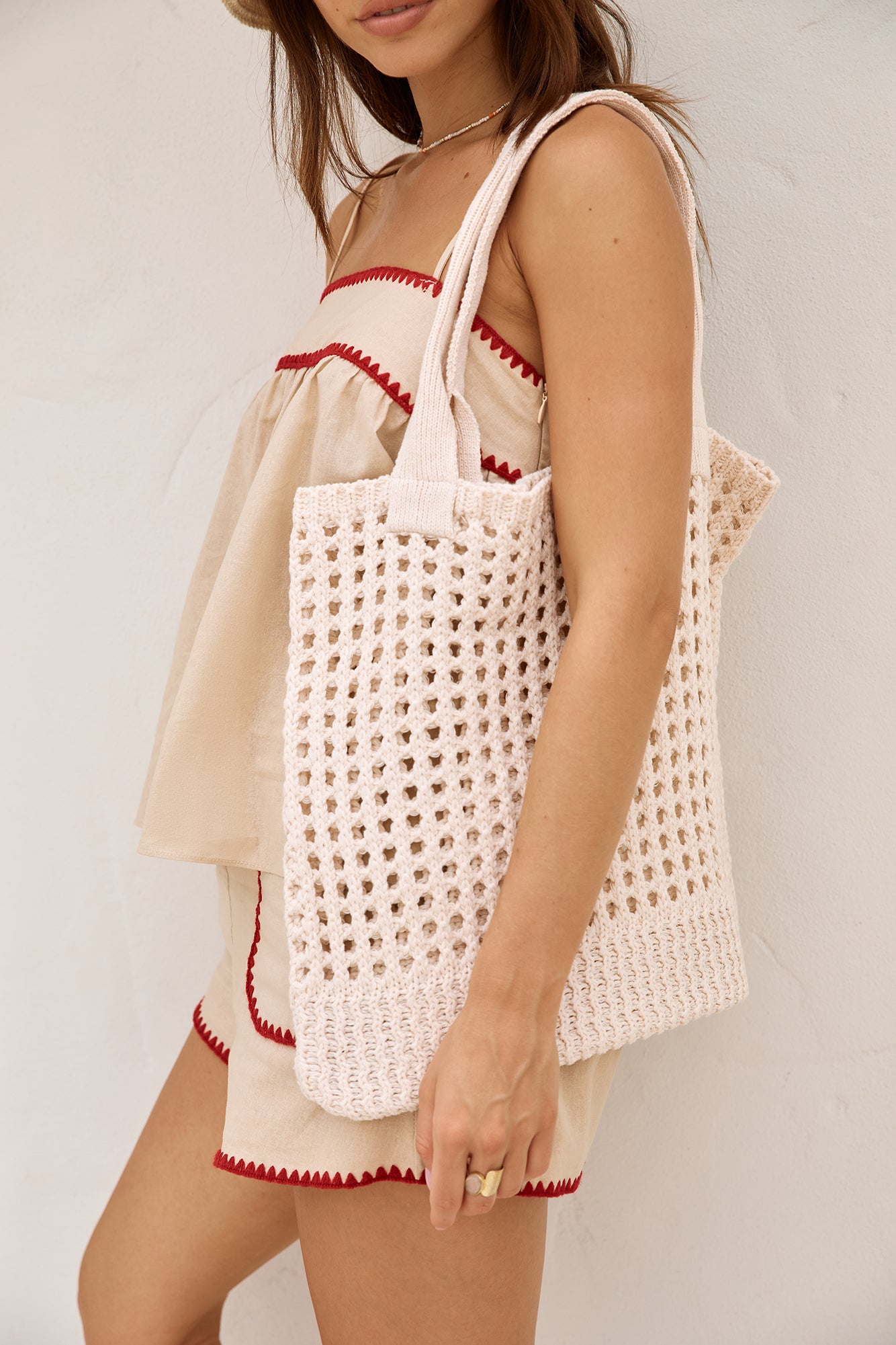 Beachside Vacay Knitted Tote Bag Cream-Seaa Fashion
