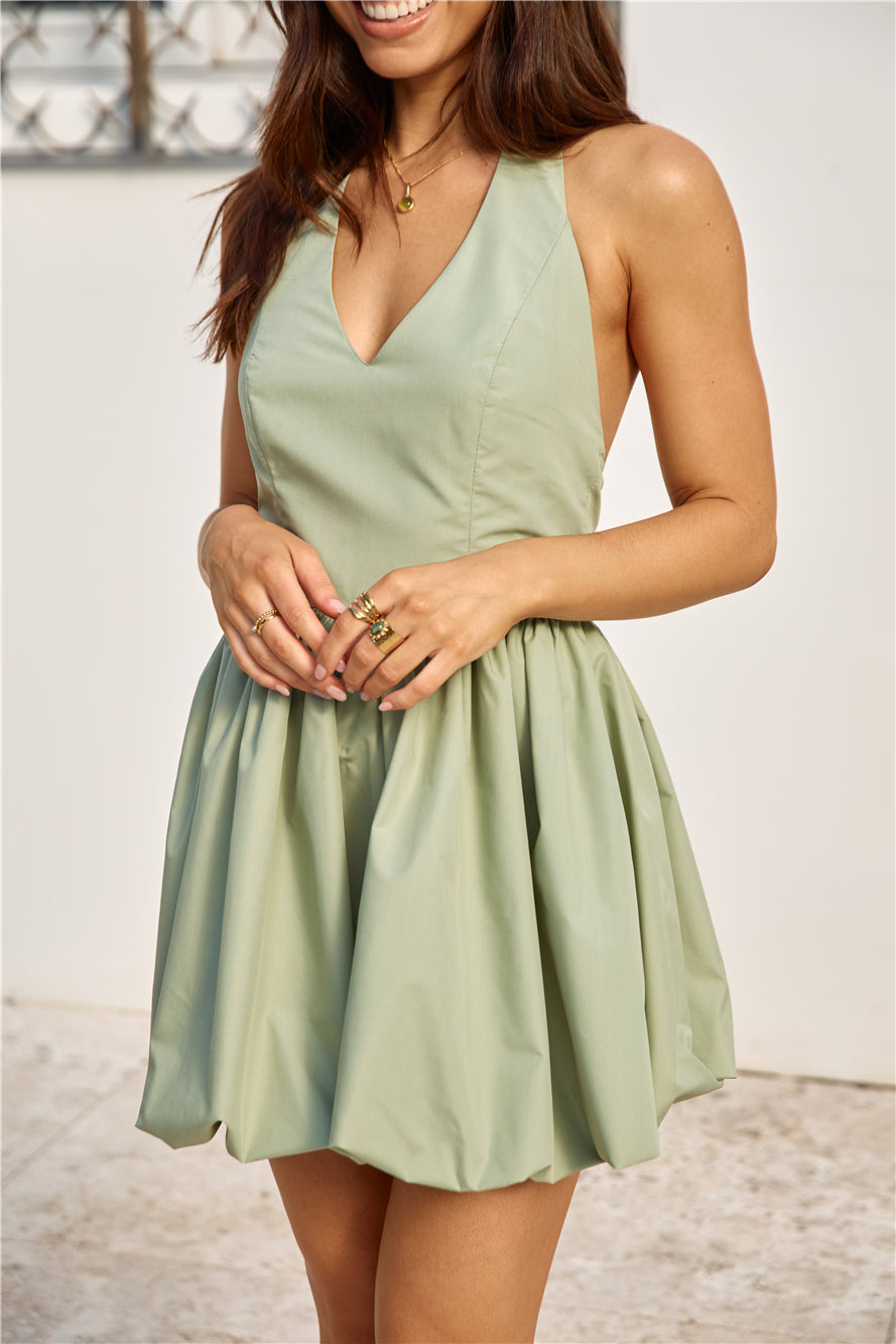 City Lights Bubble Hem Mini Dress Sage-Seaa Fashion