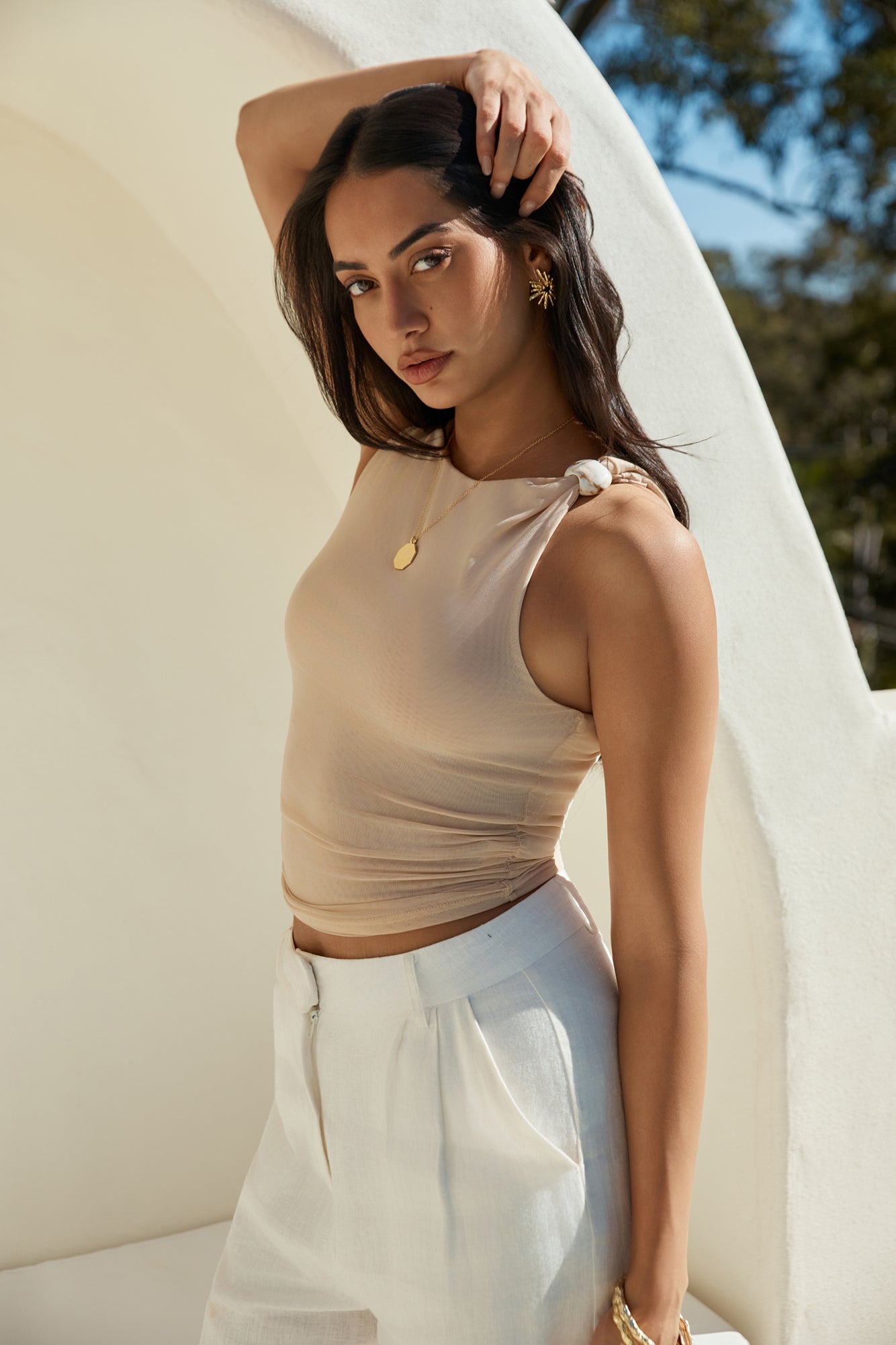 Calling For You Mesh Crop Top Beige-Seaa Fashion