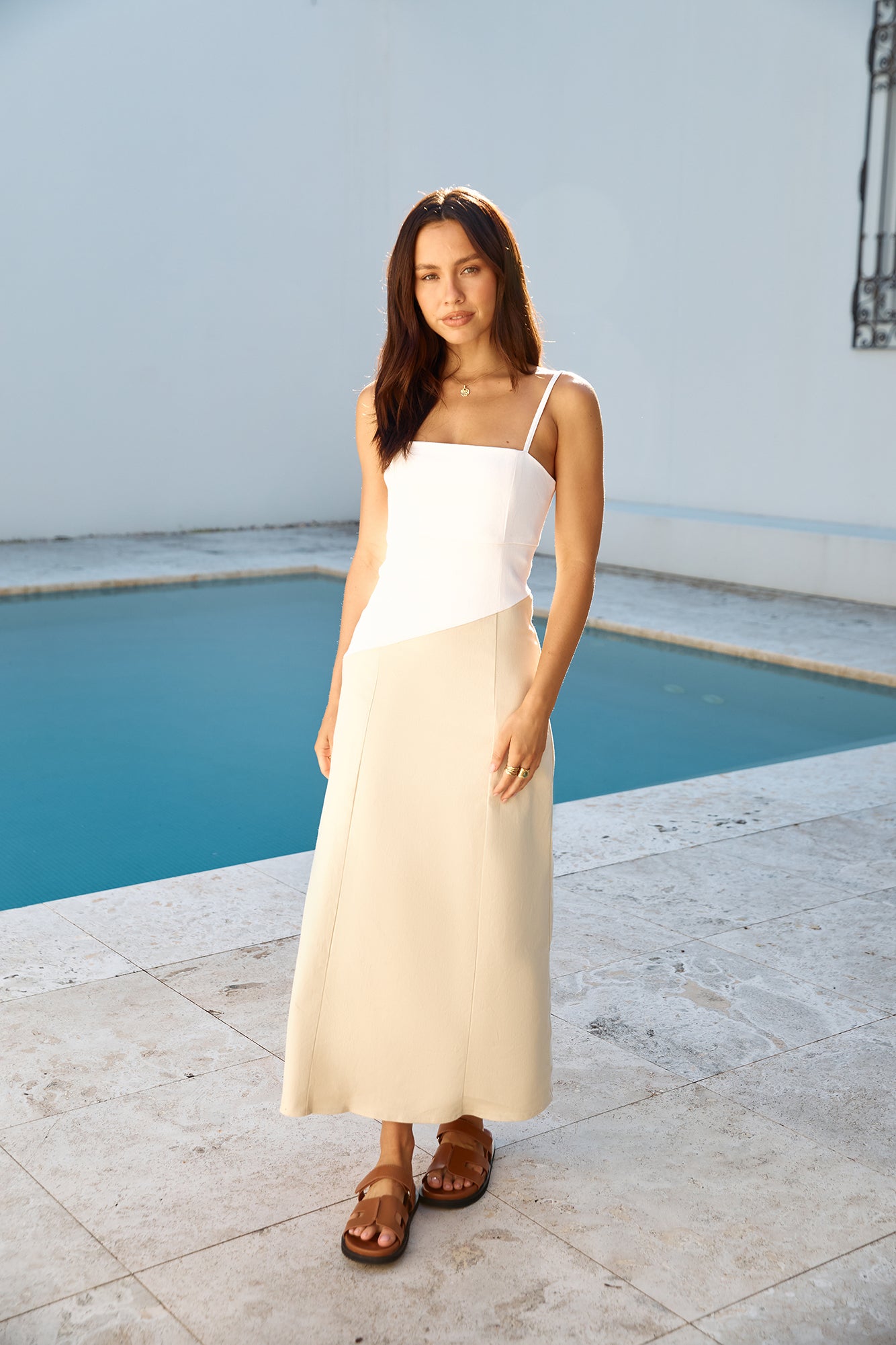 Brunch Date Midi Dress Beige-Seaa Fashion