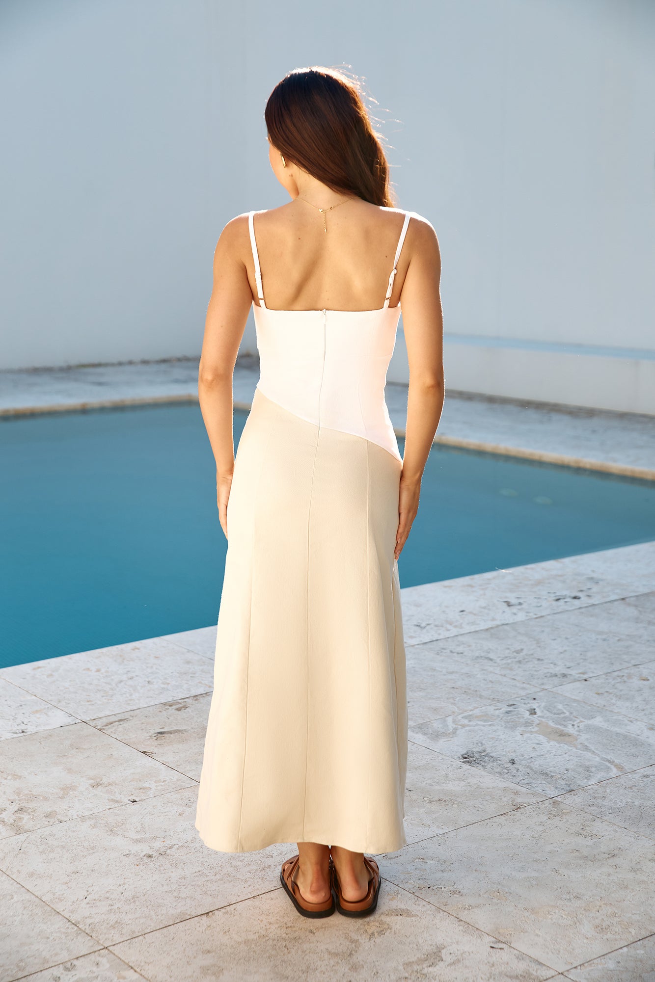 Brunch Date Midi Dress Beige-Seaa Fashion