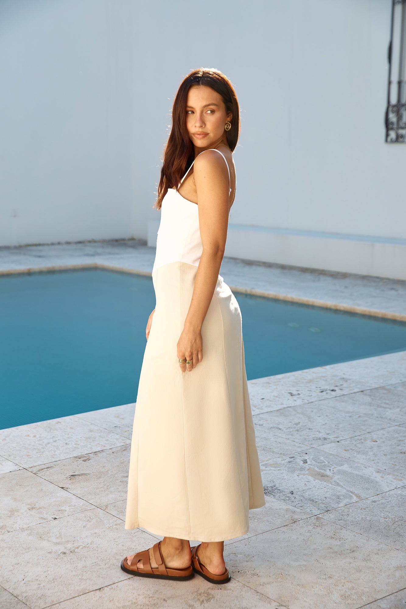 Brunch Date Midi Dress Beige-Seaa Fashion