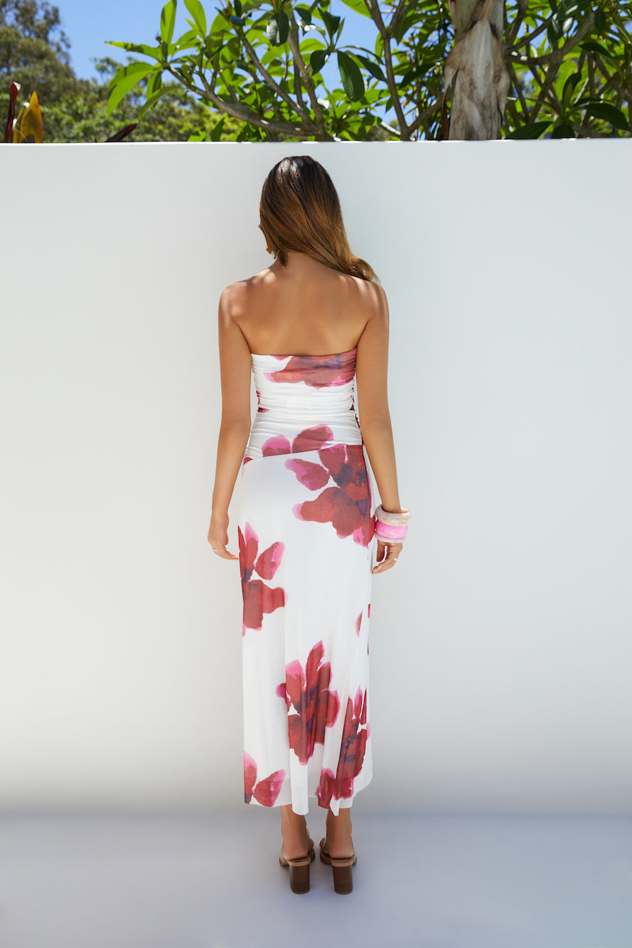 Amara Bloom Strapless Midi Dress Red-Seaa Fashion