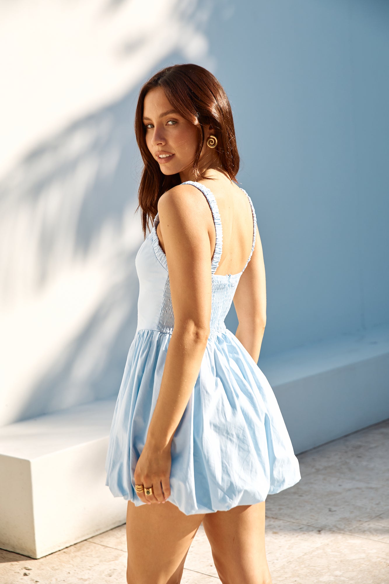 With The Girls Bubble Hem Mini Dress Blue-Seaa Fashion