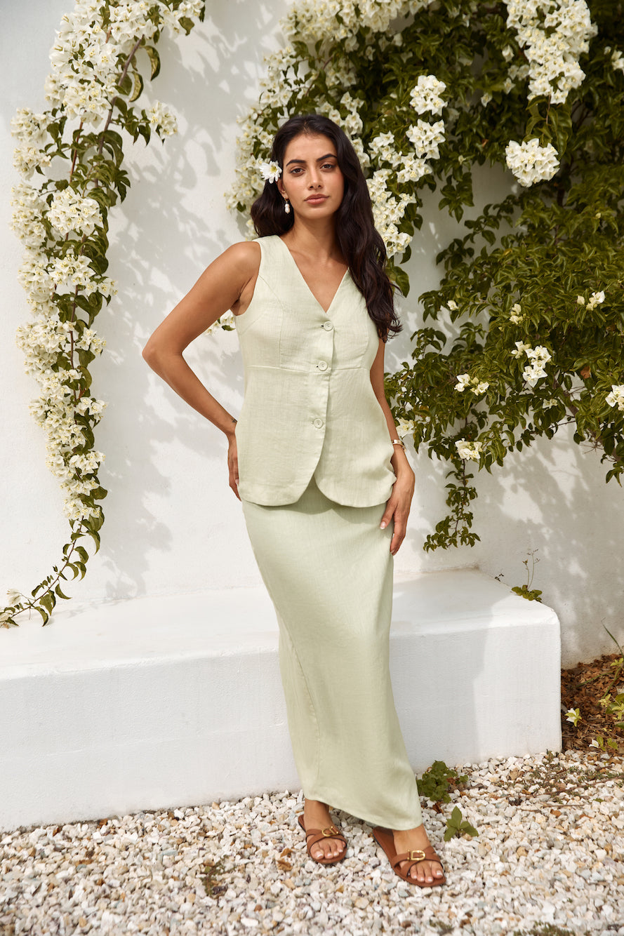 Seaside Haven Linen Vest Top Green-Seaa Fashion