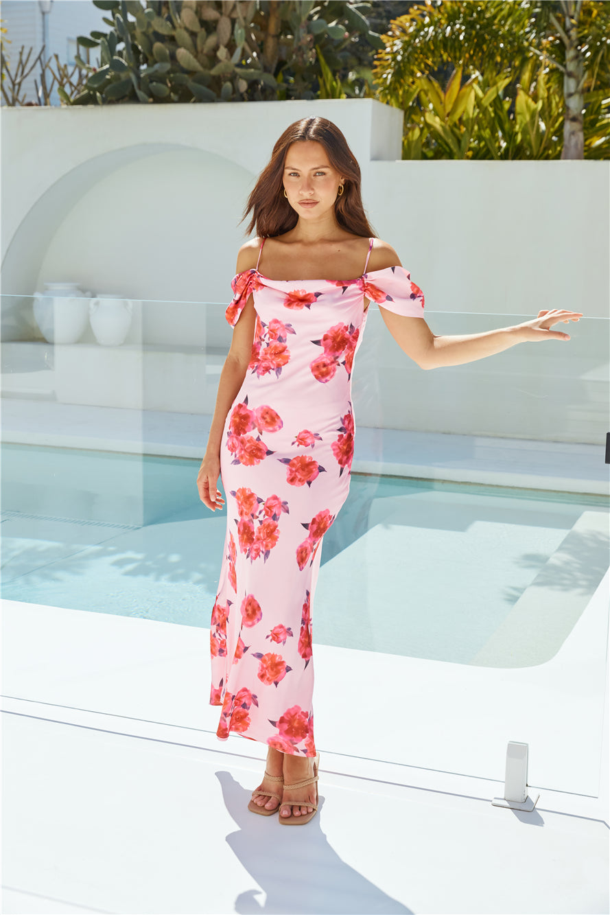Blooming Love Satin Maxi Dress Pink-Seaa Fashion