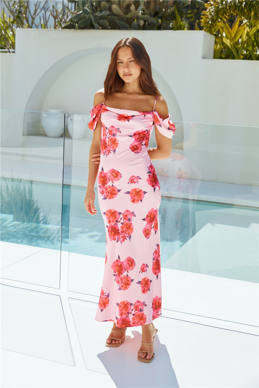 Blooming Love Satin Maxi Dress Pink-Seaa Fashion