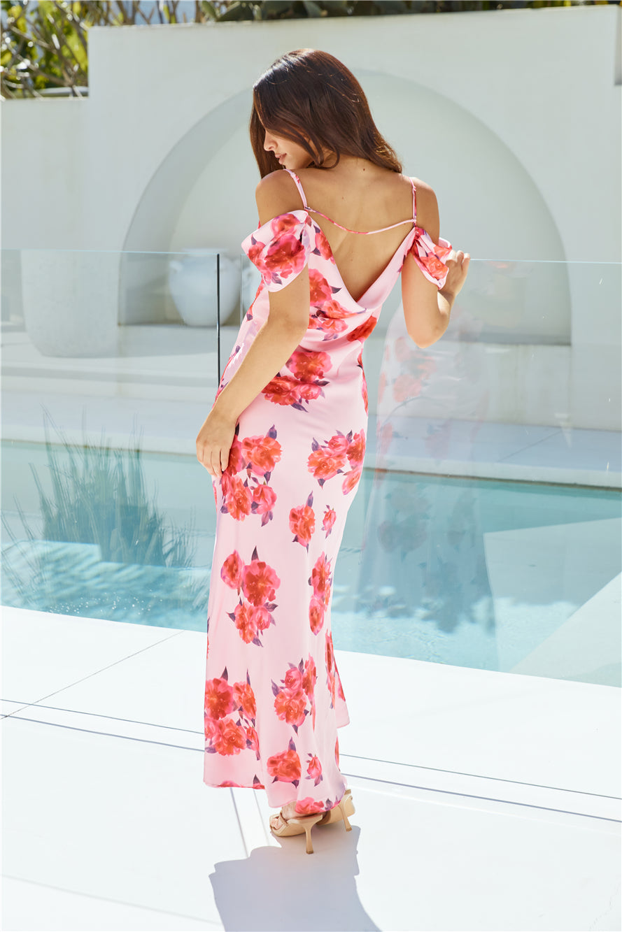 Blooming Love Satin Maxi Dress Pink-Seaa Fashion