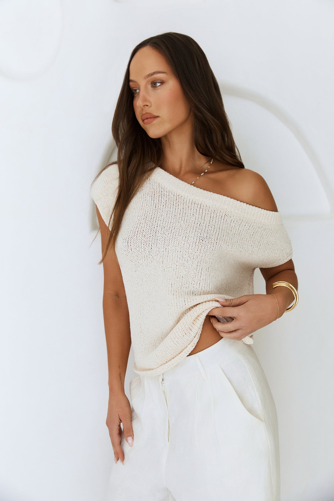 Forever And More Off Shoulder Top Cream-Seaa Fashion