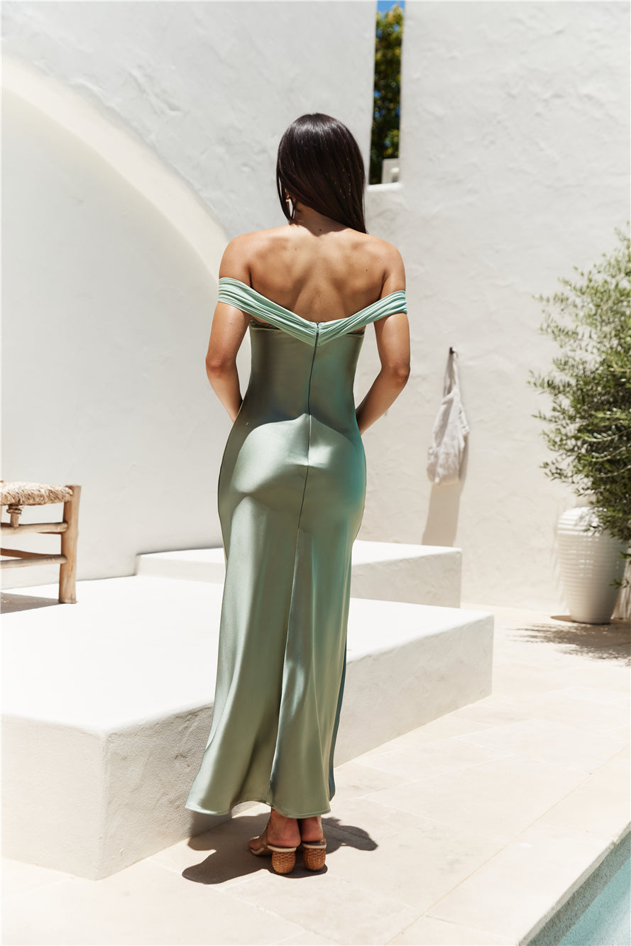 Dreamers Delight Off The Shoulder Maxi Dress Green-Seaa Fashion
