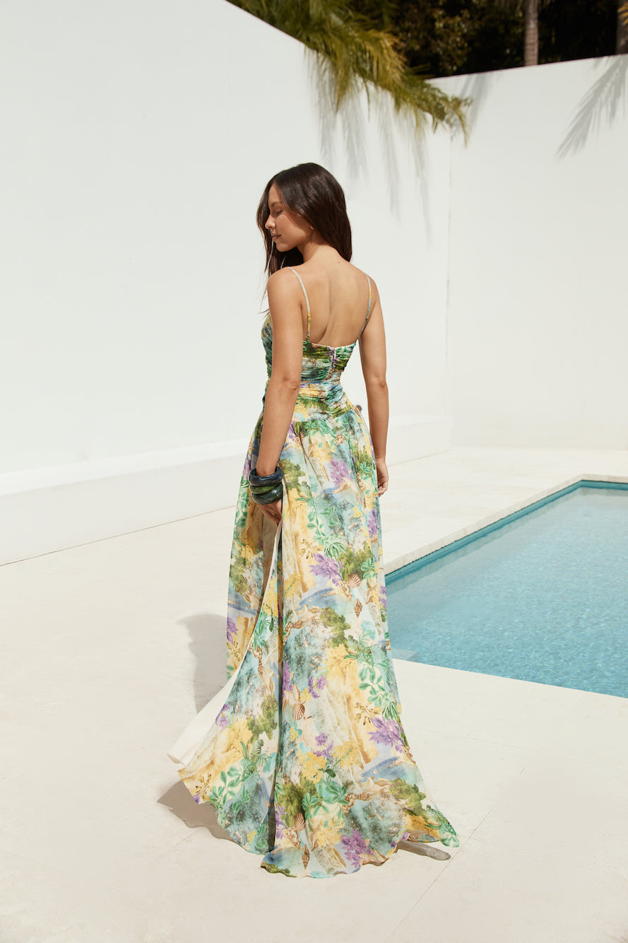 RUNAWAY THE LABEL Camille Maxi Dress Esme Print-Seaa Fashion