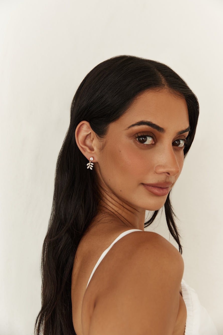 18K Gold Plated Sweet Leaves Earrings Gold-Seaa Fashion