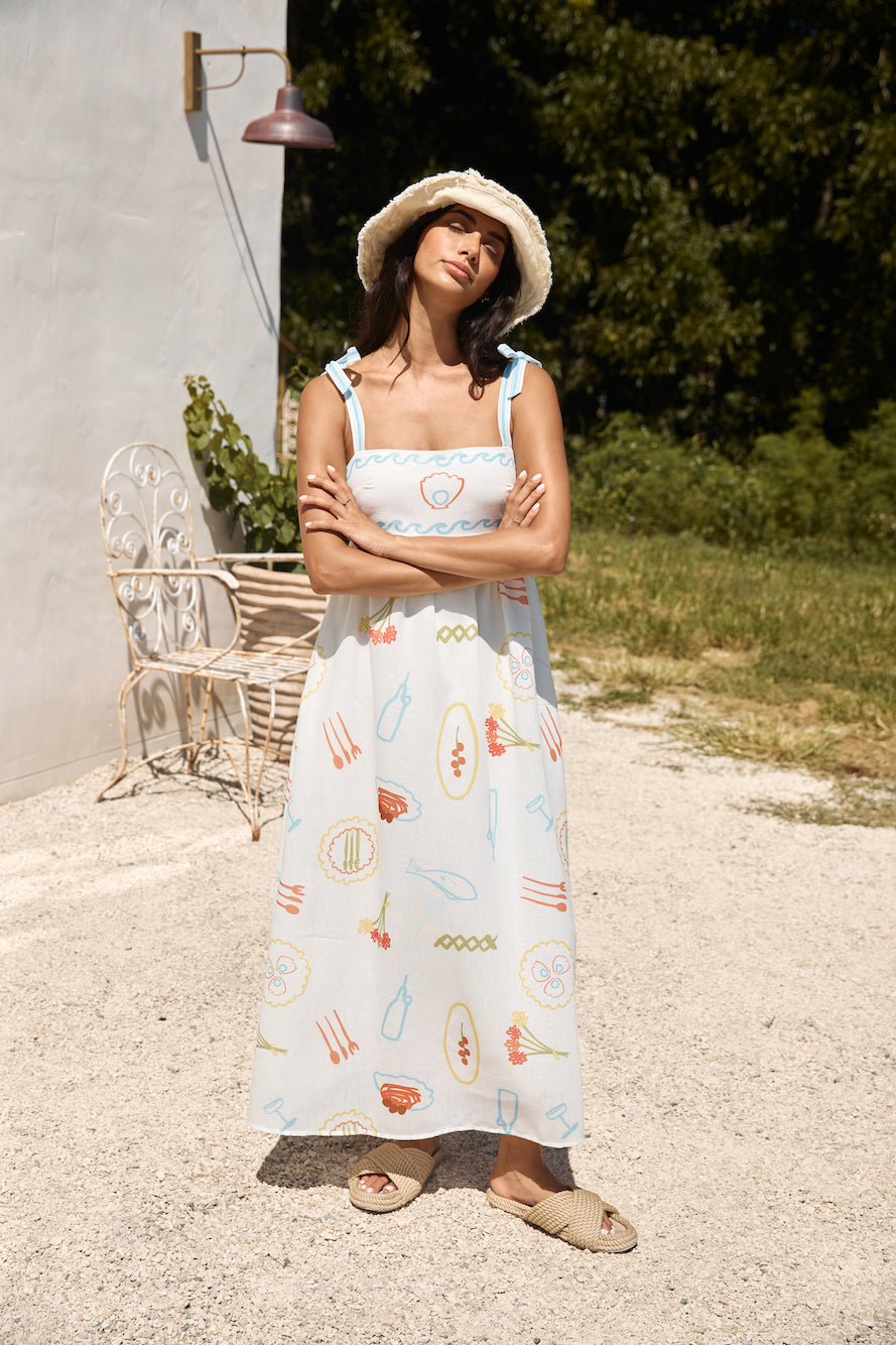 Provence Escape Linen Maxi Dress Multi-Seaa Fashion
