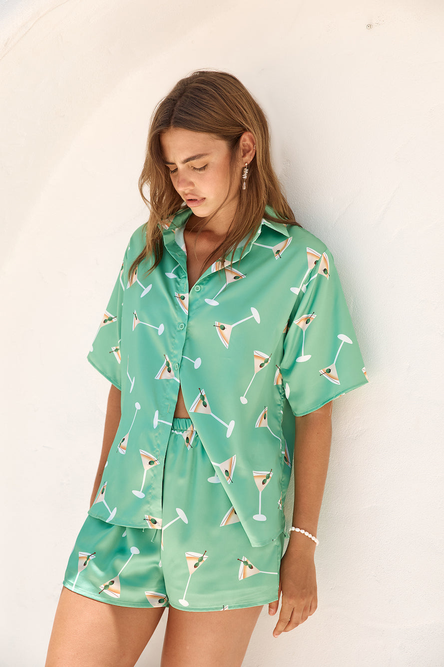 Happy Hour Satin Set Green-Seaa Fashion