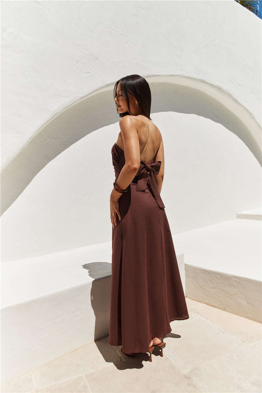 Yasmin Strapless Maxi Dress Brown-Seaa Fashion
