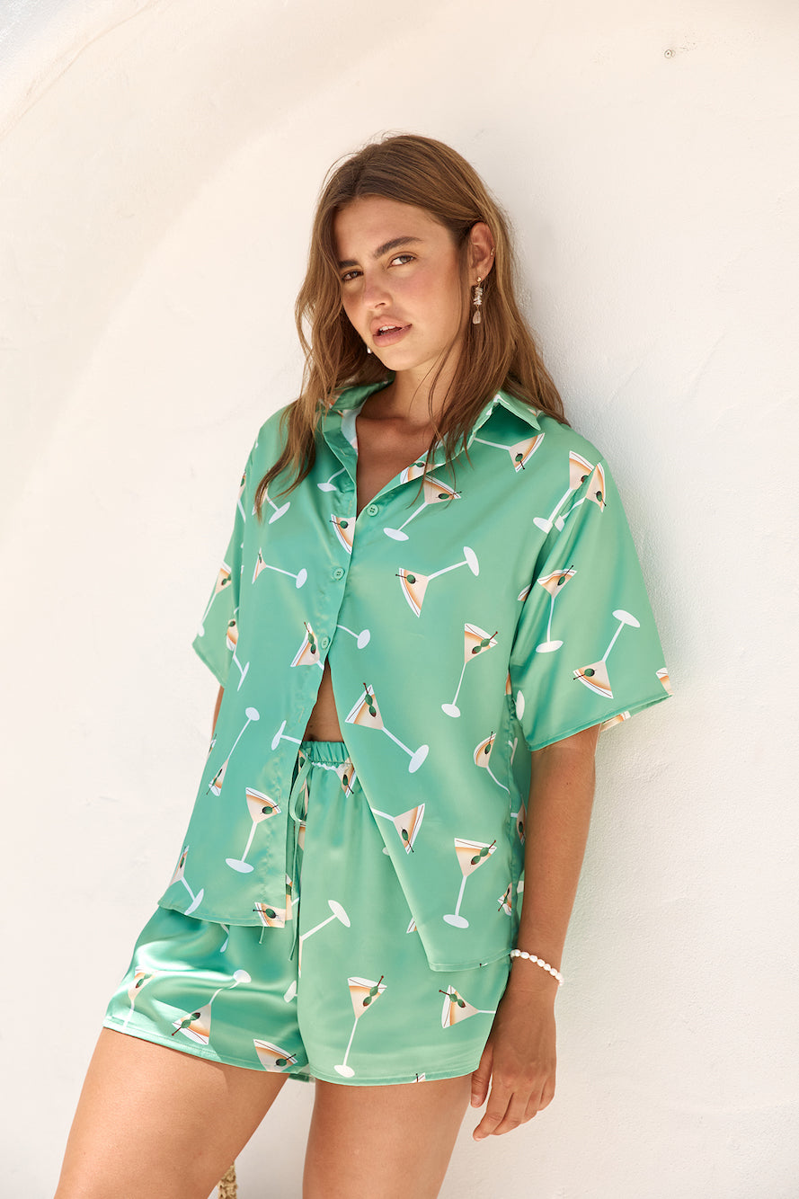 Happy Hour Satin Set Green-Seaa Fashion