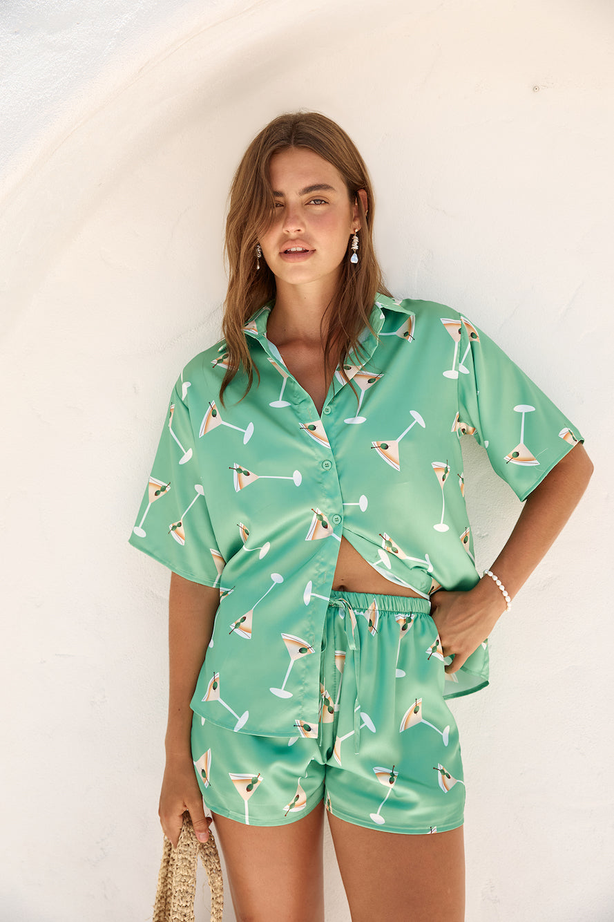 Happy Hour Satin Set Green-Seaa Fashion