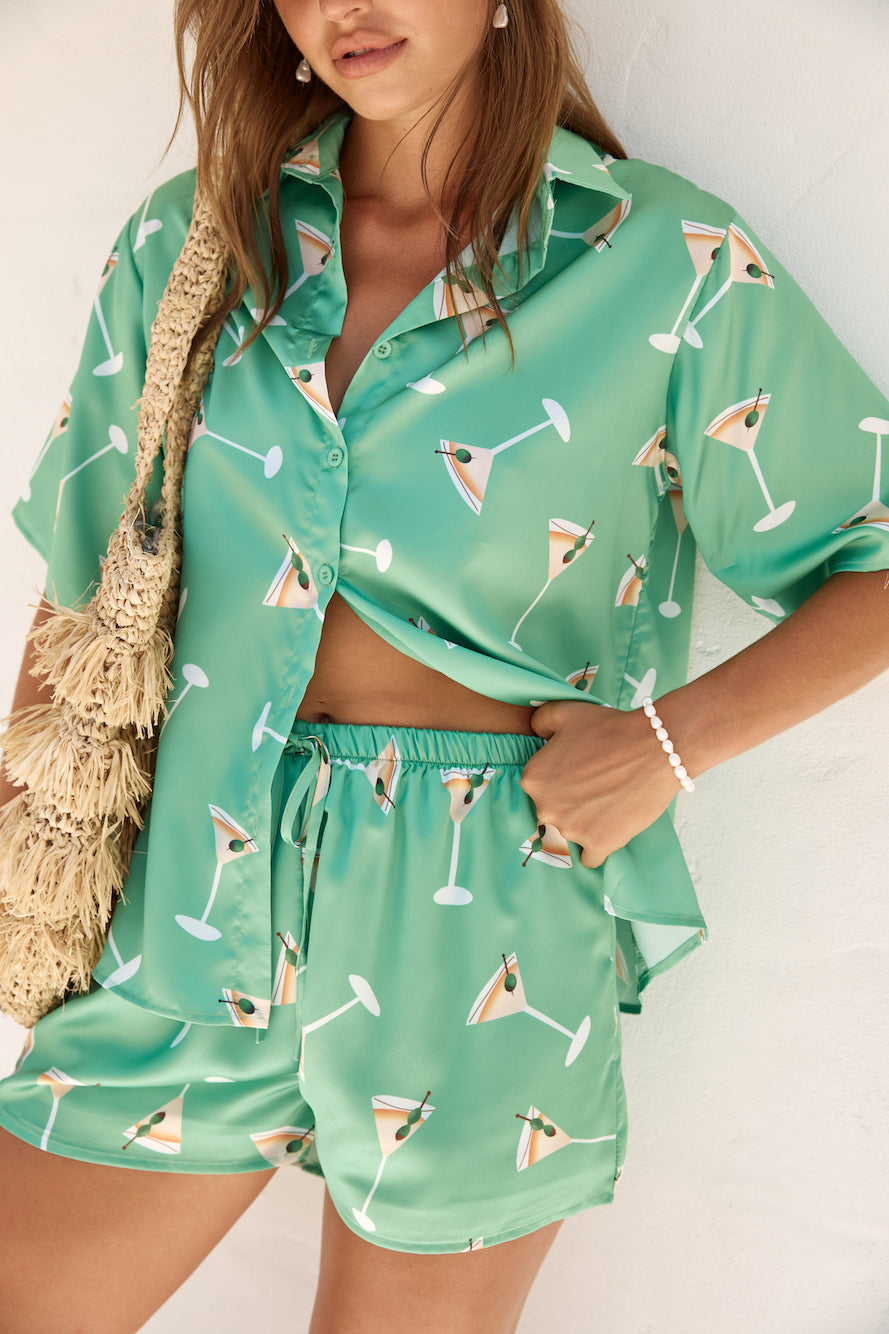 Happy Hour Satin Set Green-Seaa Fashion