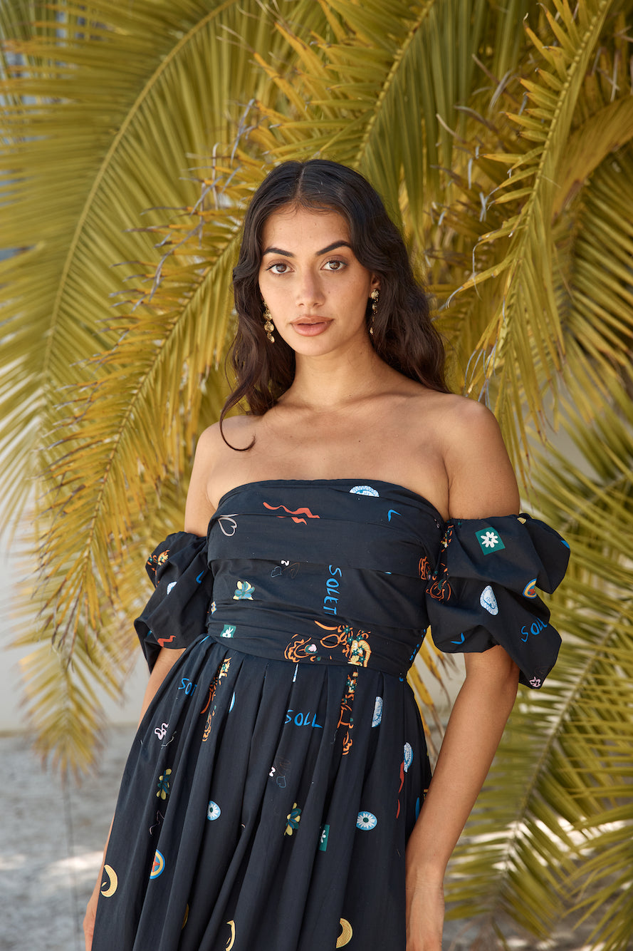 Bonnie Off Shoulder Maxi Dress Black-Seaa Fashion