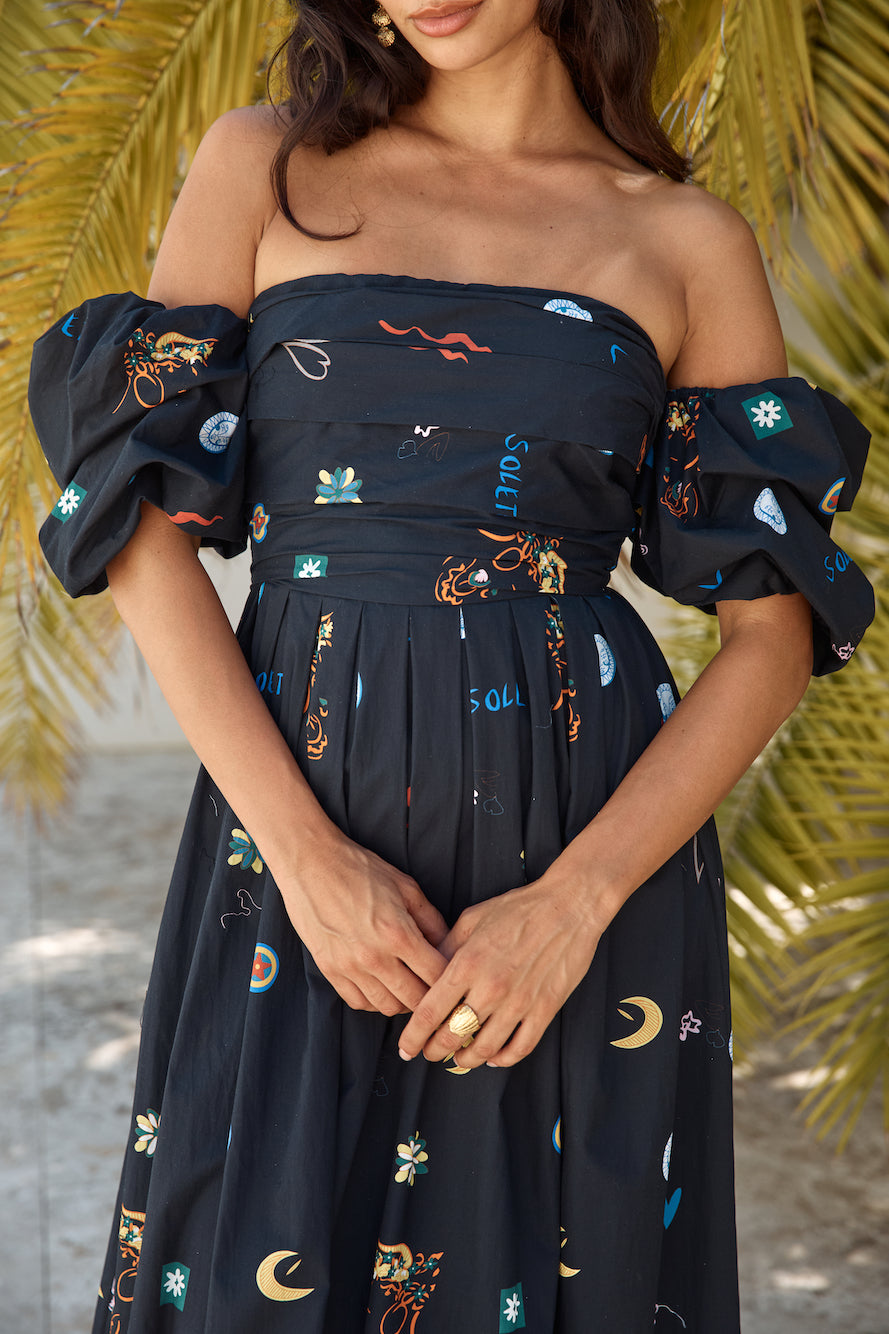 Bonnie Off Shoulder Maxi Dress Black-Seaa Fashion