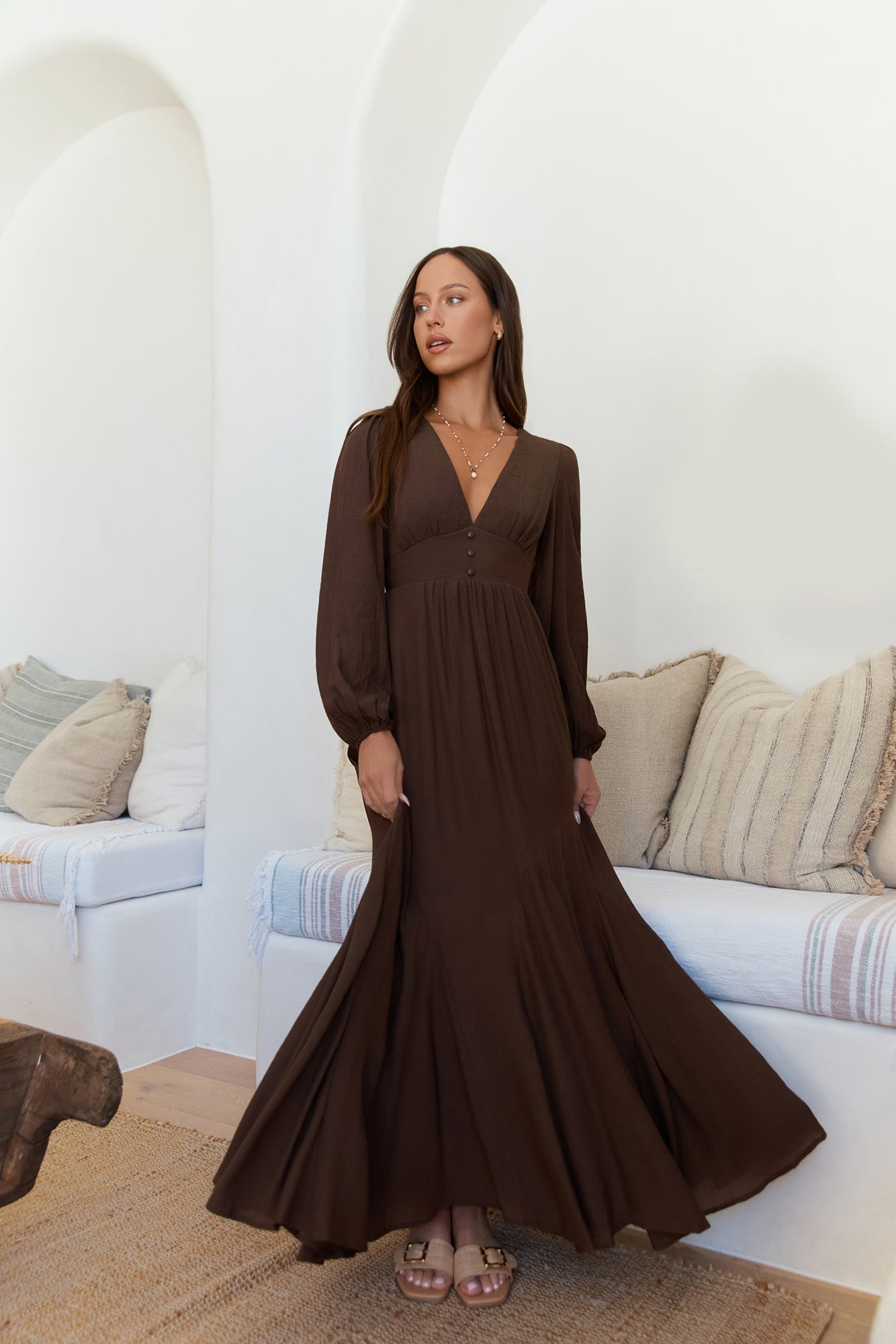 Sweeter Dreams Long Sleeve Maxi Dress Chocolate-Seaa Fashion
