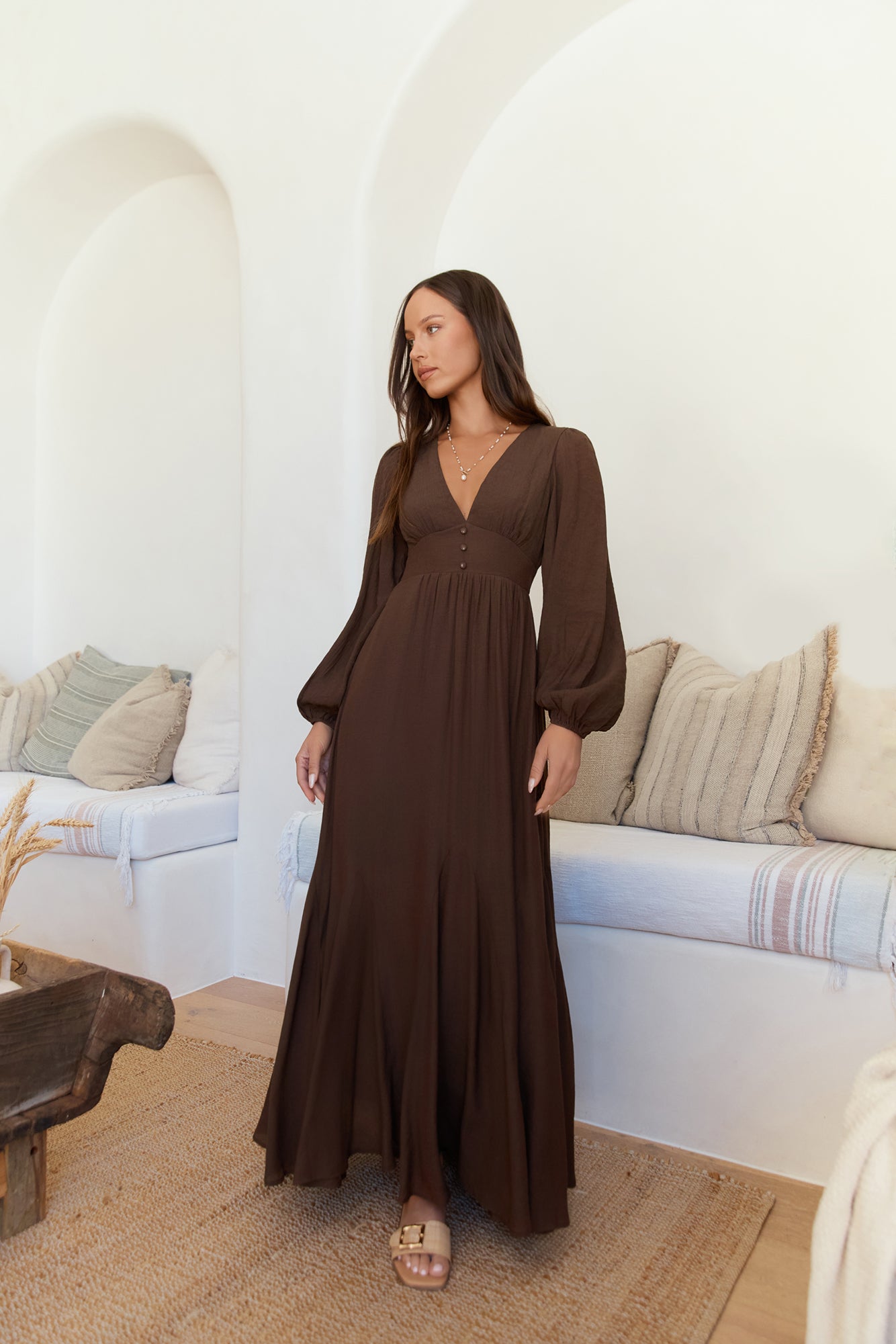 Sweeter Dreams Long Sleeve Maxi Dress Chocolate-Seaa Fashion