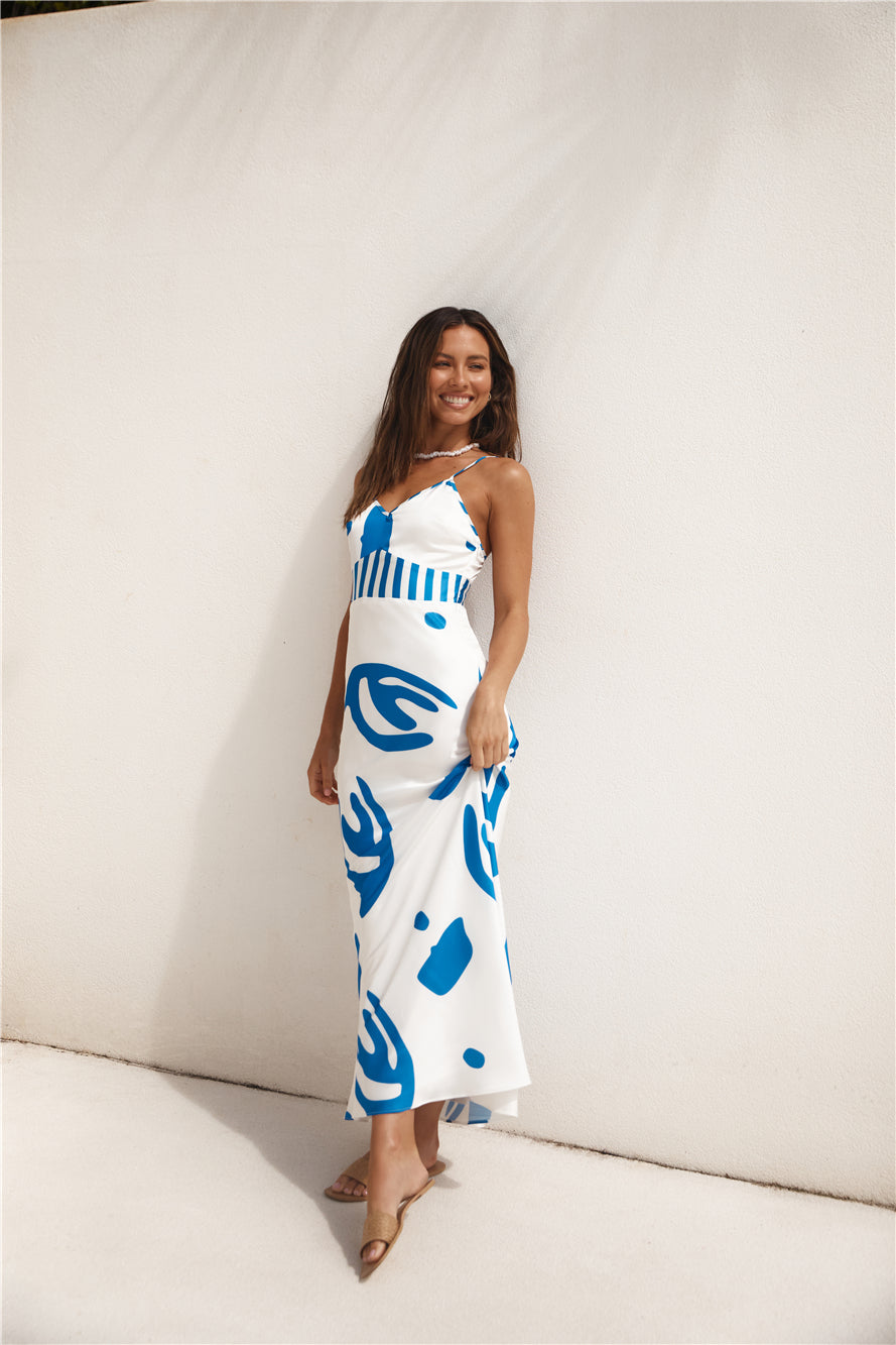 Whirlwind Skies Satin Maxi Dress Blue-Seaa Fashion