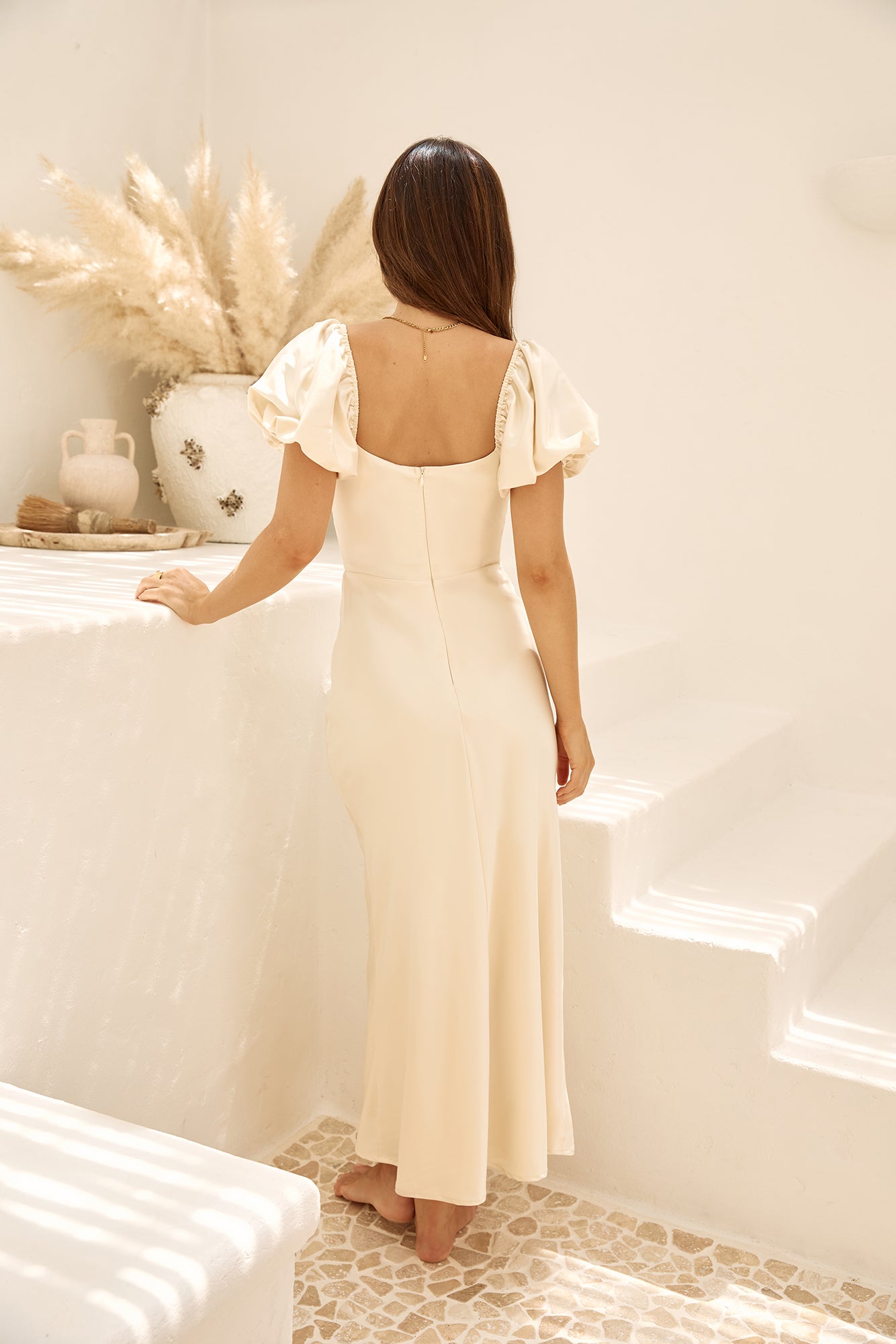 Gilded Daydreams Satin Maxi Dress Yellow-Seaa Fashion