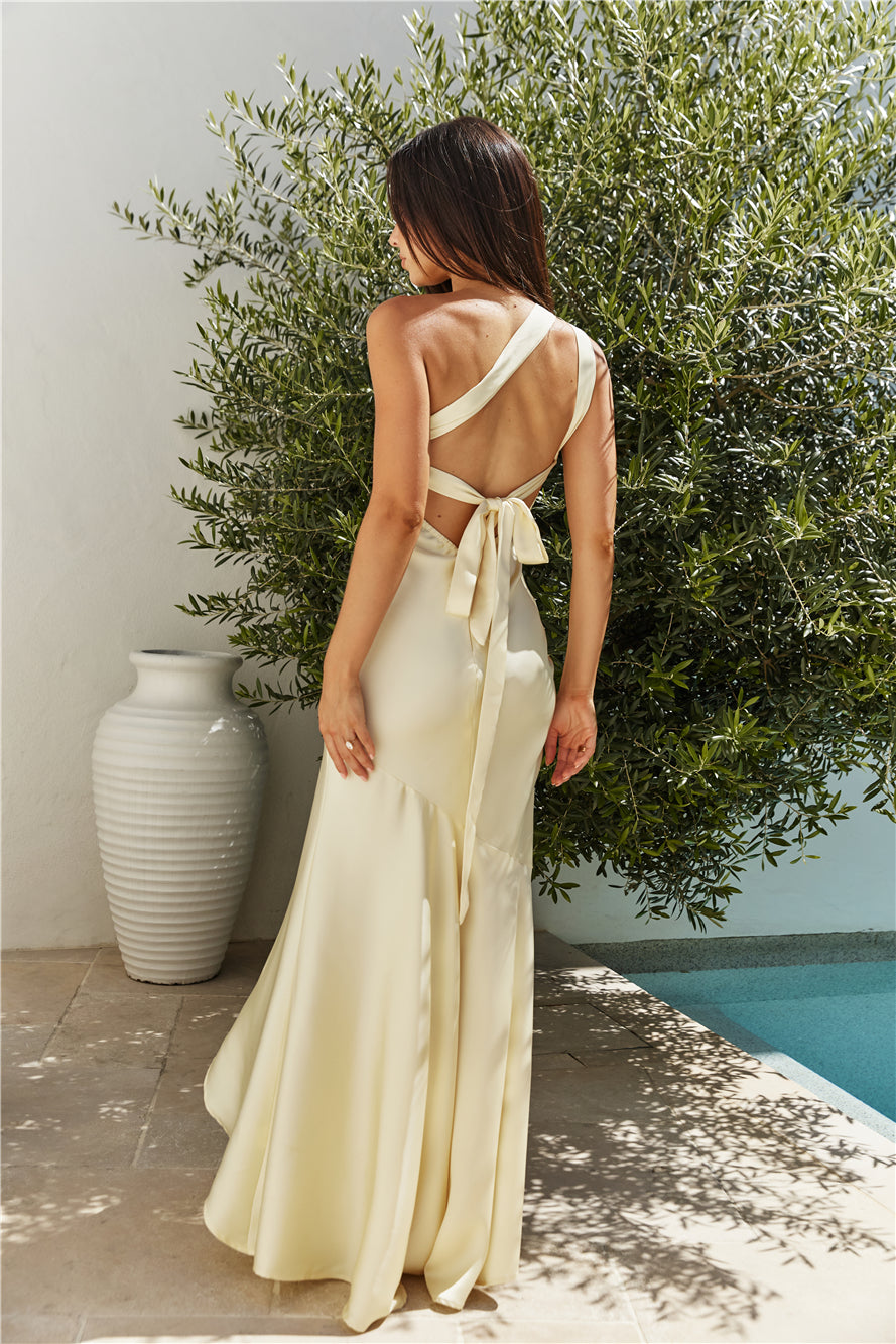 Champagne Chat One Shoulder Maxi Dress Yellow-Seaa Fashion