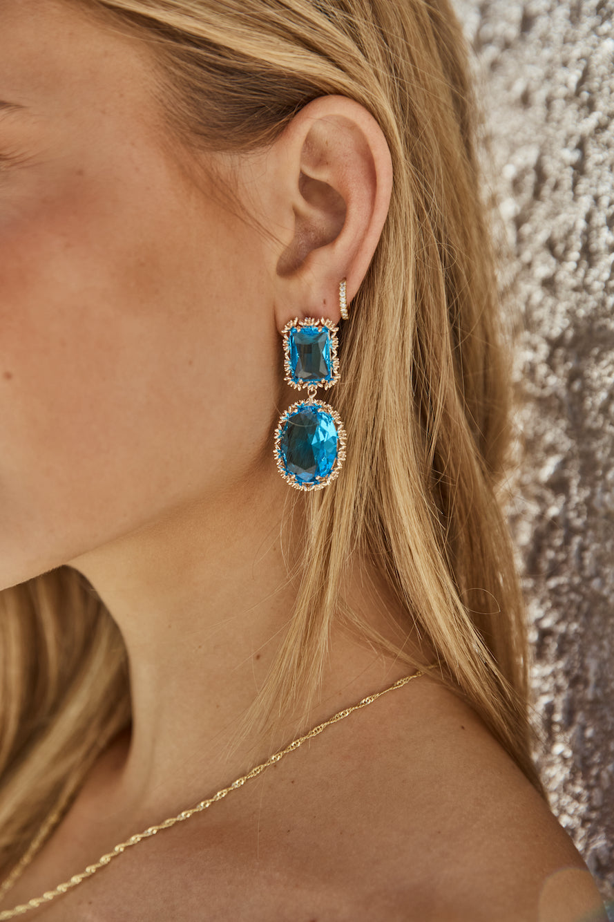 18k Gold Plated Sapphire Love Earrings Gold-Seaa Fashion