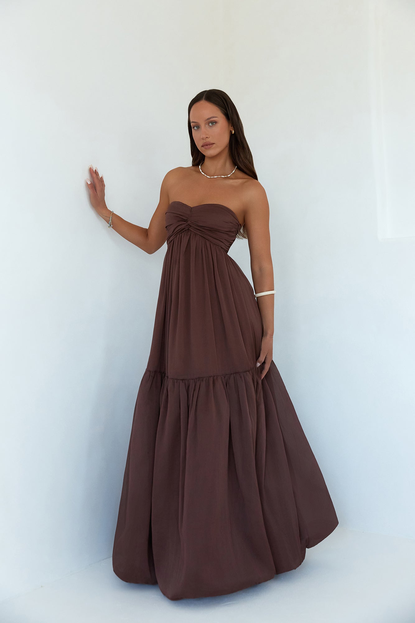 Unforgettable Style Strapless Maxi Dress Brown-Seaa Fashion