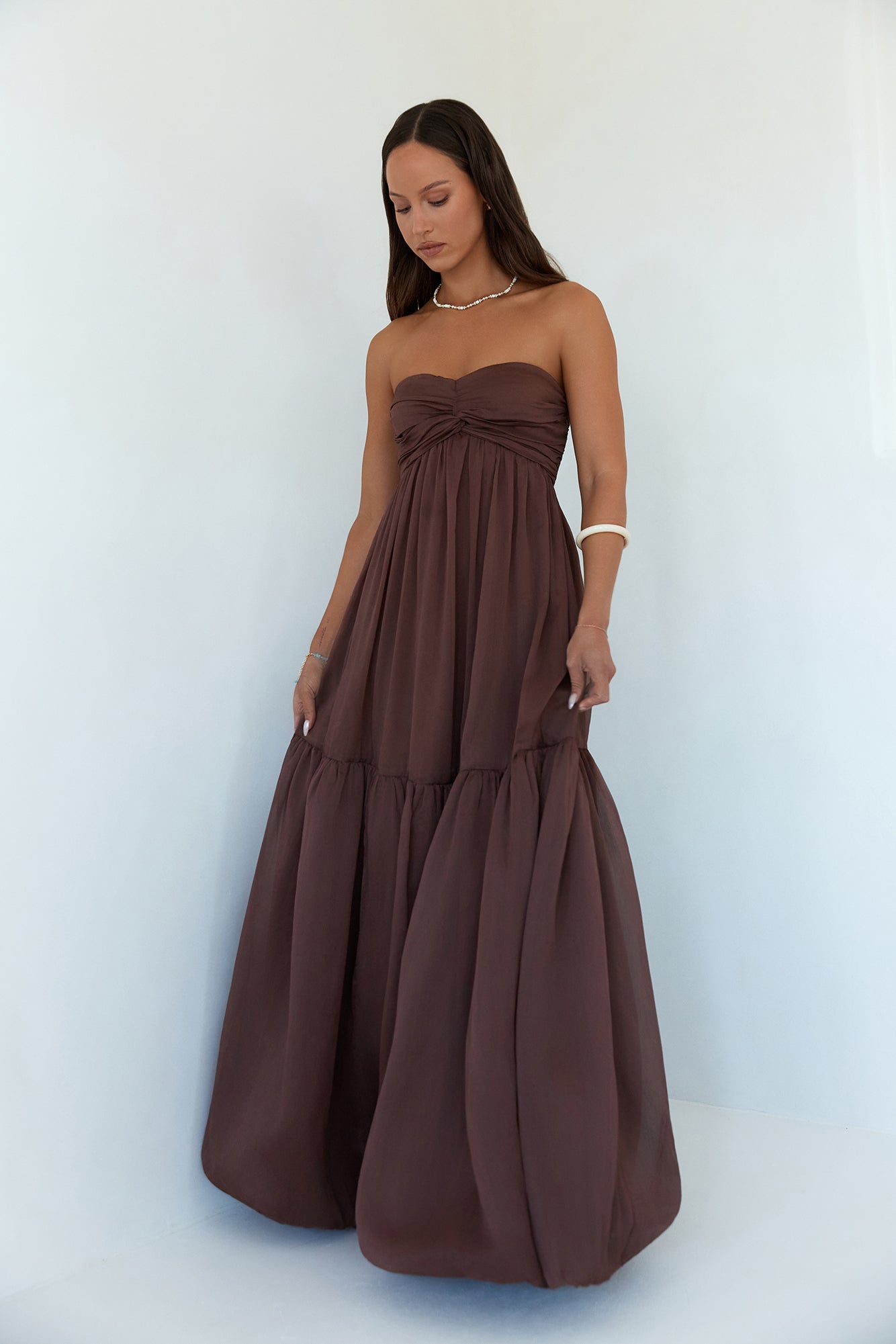 Unforgettable Style Strapless Maxi Dress Brown-Seaa Fashion