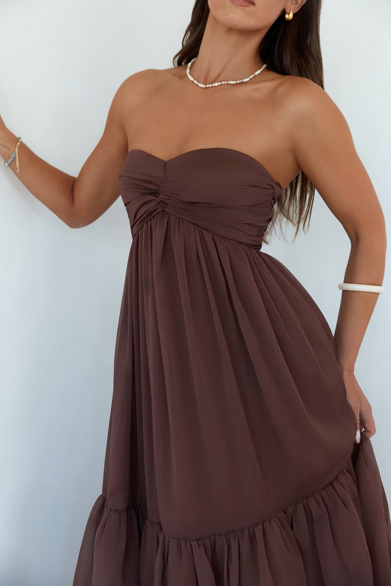 Unforgettable Style Strapless Maxi Dress Brown-Seaa Fashion
