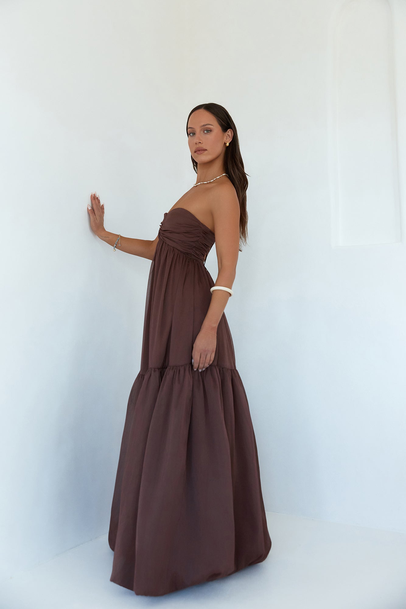Unforgettable Style Strapless Maxi Dress Brown-Seaa Fashion
