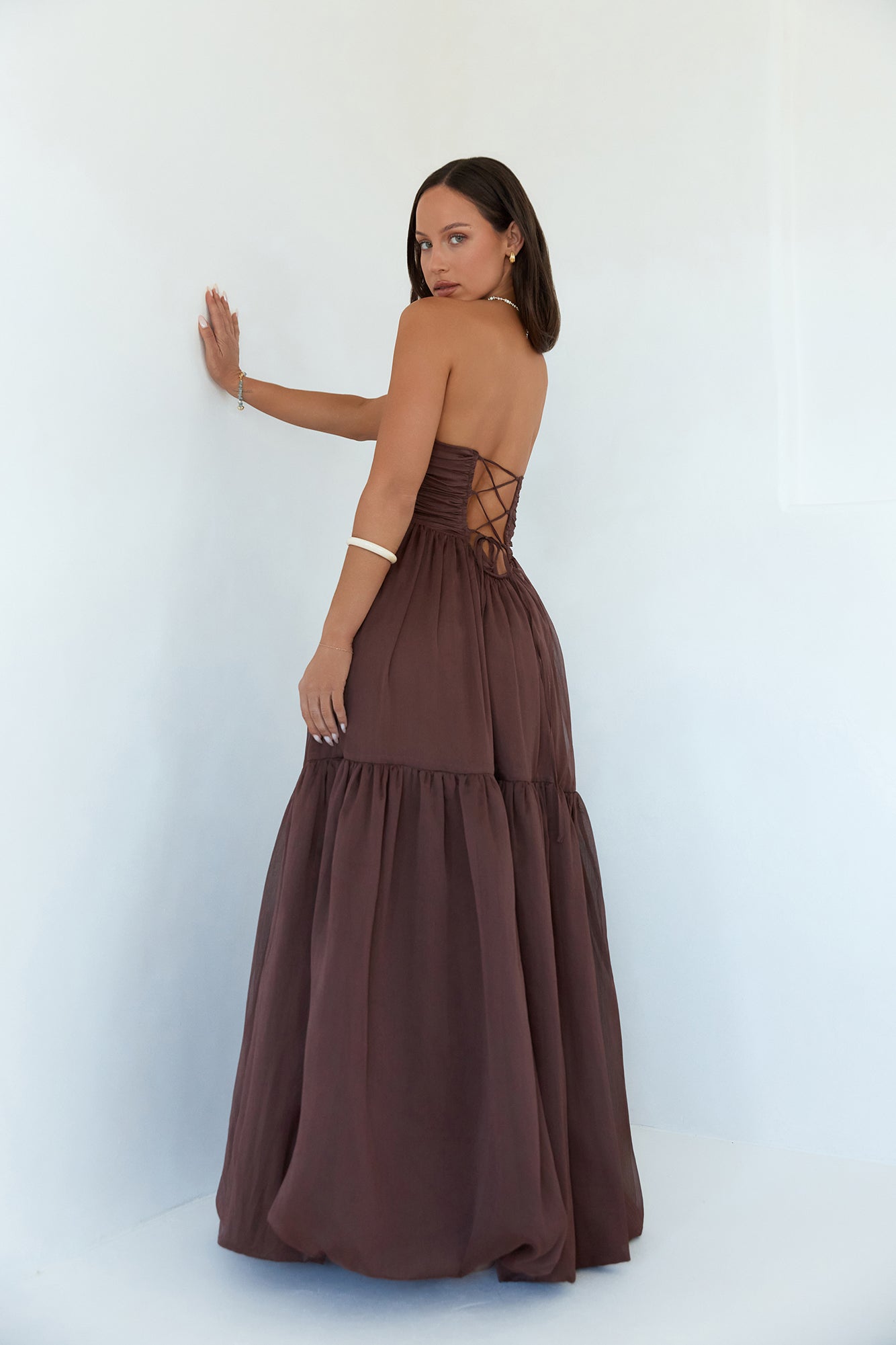 Unforgettable Style Strapless Maxi Dress Brown-Seaa Fashion