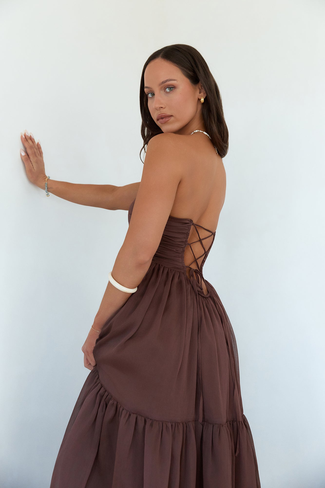 Unforgettable Style Strapless Maxi Dress Brown-Seaa Fashion