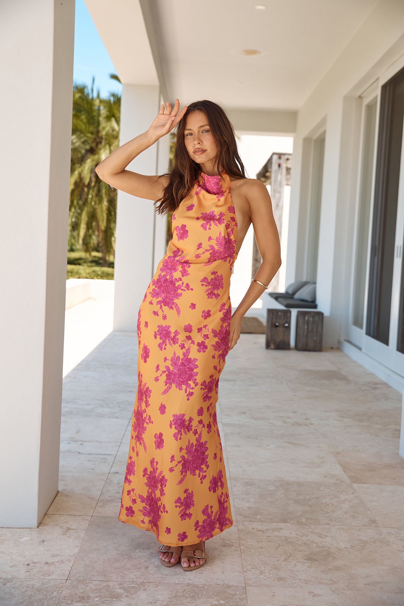 Sunset Skies Halter Maxi Dress Orange-Seaa Fashion