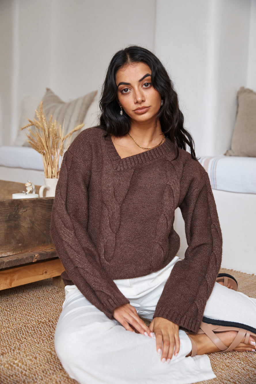 SNDYS Ana Cable Knit Jumper Mocha-Seaa Fashion