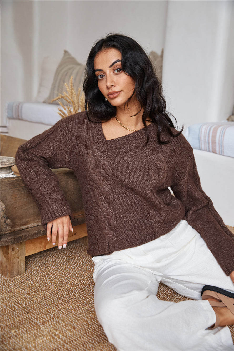 SNDYS Ana Cable Knit Jumper Mocha-Seaa Fashion
