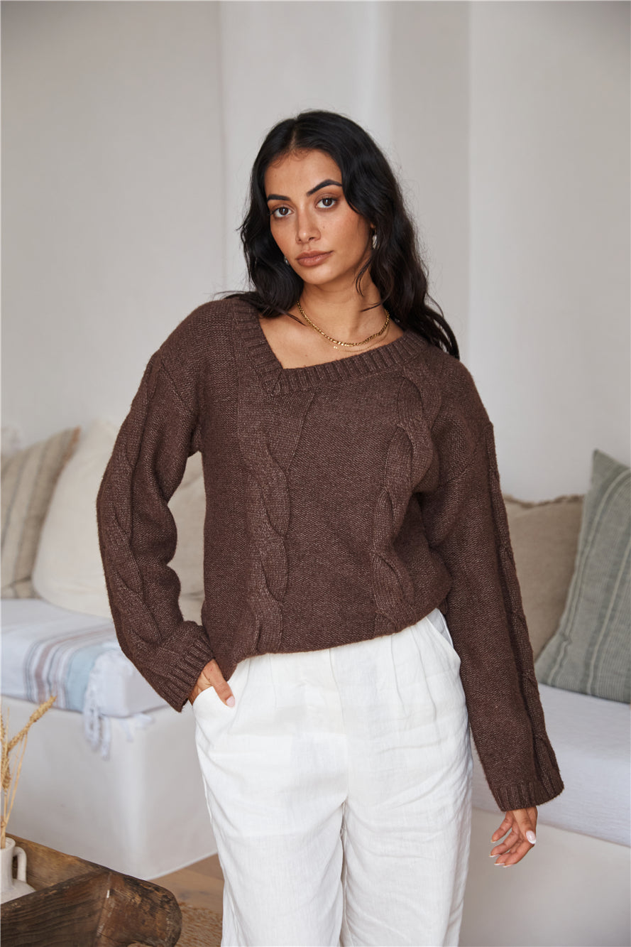 SNDYS Ana Cable Knit Jumper Mocha-Seaa Fashion
