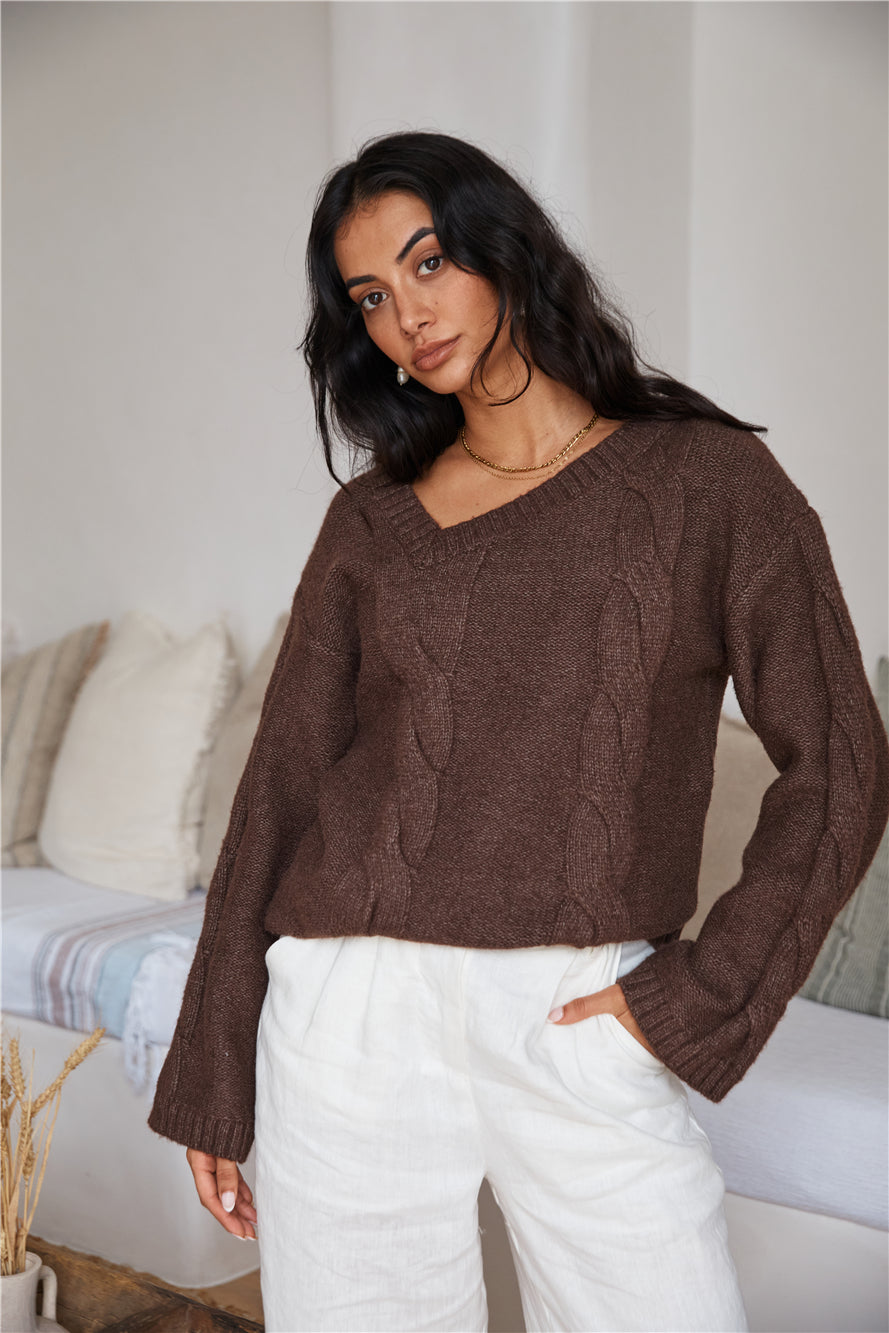 SNDYS Ana Cable Knit Jumper Mocha-Seaa Fashion