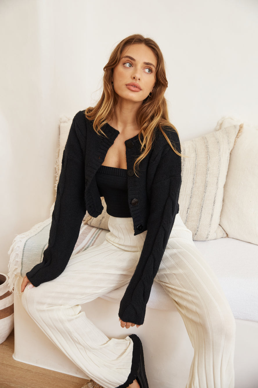 SNDYS Laine Cable Cardigan Black-Seaa Fashion